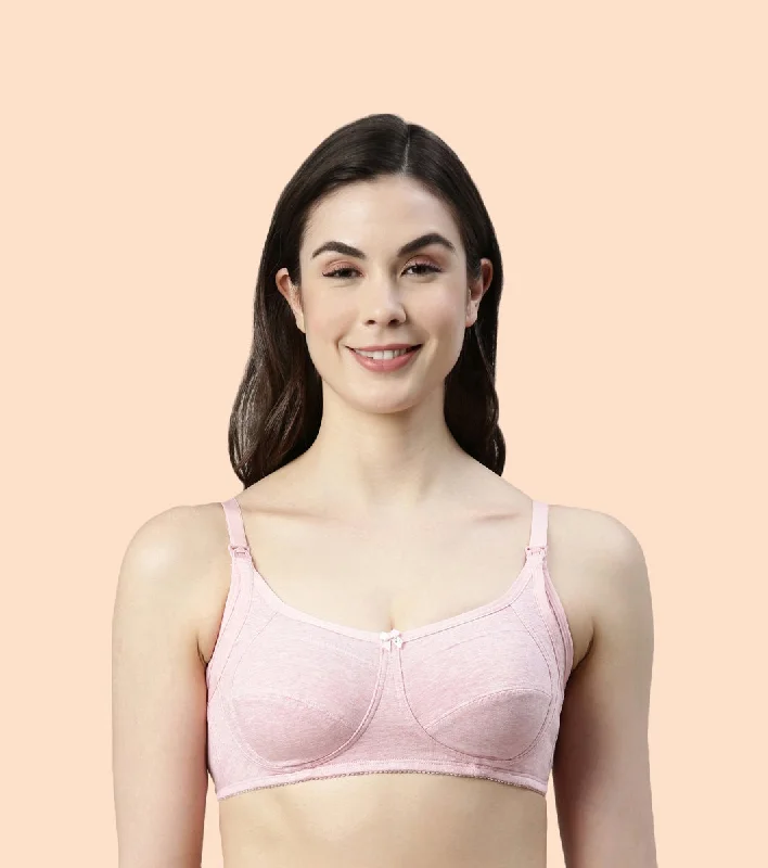 Women's Clothing Apparel Sets Enamor Eco-Melange MT02 Sectioned Lift and Support Cotton Nursing Bra for Women- High Coverage, Non Padded and Wirefree - Orchid Melange