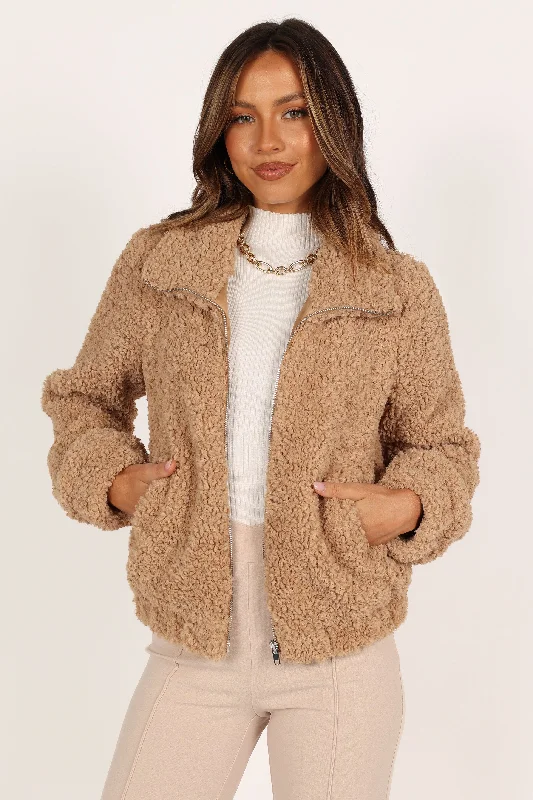 Women's Clothes For Special Occasions Lucia Zip Front Teddy Jacket - Camel