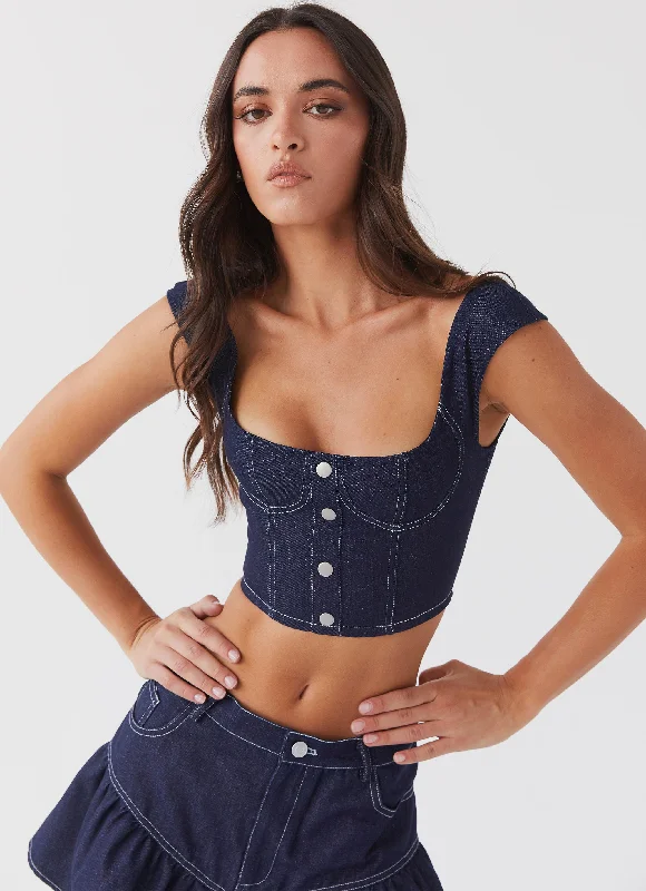 Women's Plus-Size Casual Outfit Isabella Denim Bustier Top - Indigo