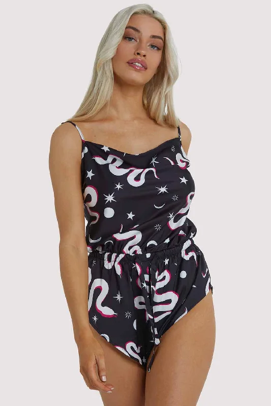 Plus-Size Women's Garments Black Moon Snake Playsuit