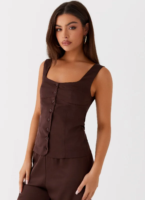 Women's Casual Clothing For Lounging Golden Skies Bustier Panel Top - Chocolate