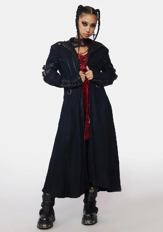 Women's Clothing For Outdoor Events Goth Buckle Long Trench Coat