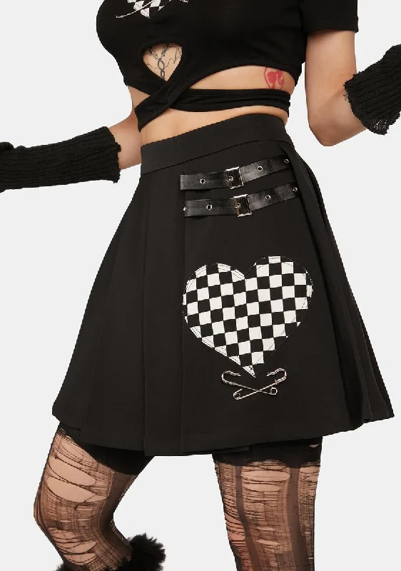 Women's Everyday Clothes Pleated Checkered Heart Skirt