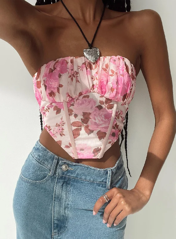 Women's Clothes For Work Sharna Bustier Top Pink Floral