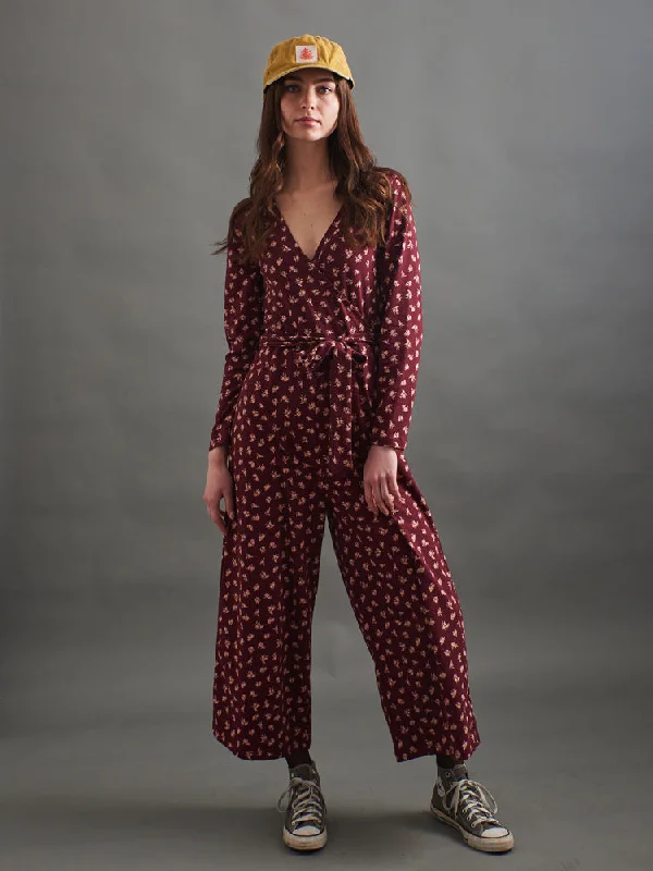 Women's Urban Clothing Rita Long Sleeve Jumpsuit - Burgundy Bouquet