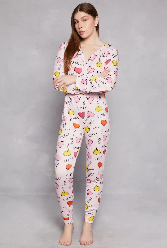 Women's Clothing Sweet Love Lollipop Graphic Pajama Onesie