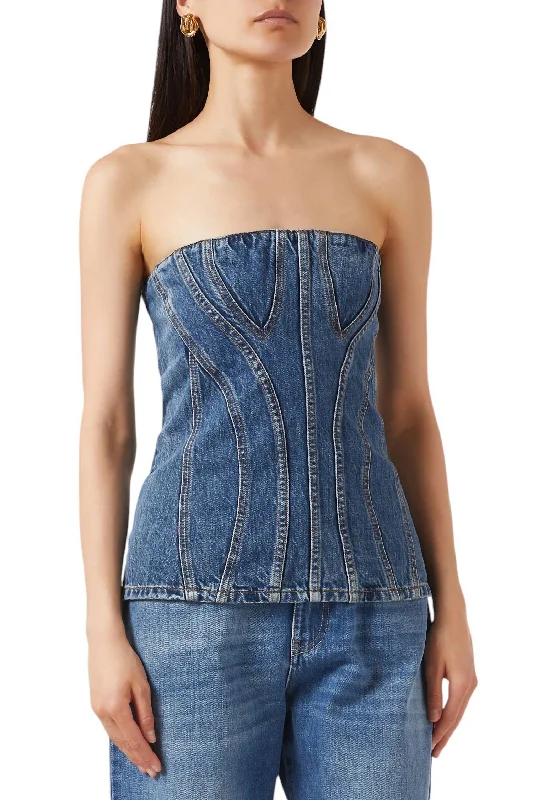 Women's Clothes And Apparel Denim Bustier Top In Mid Blue