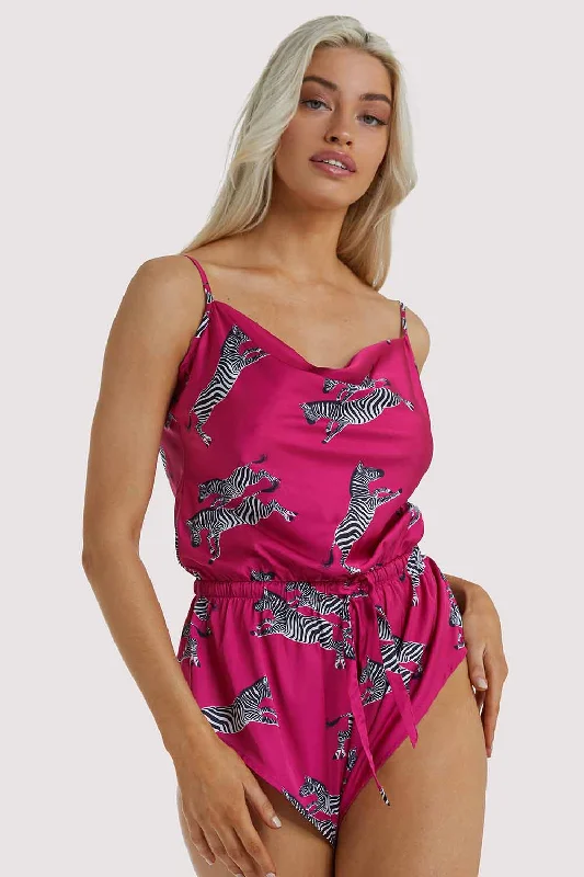 Women's Transitional Garments Hot Pink Zebra Playsuit