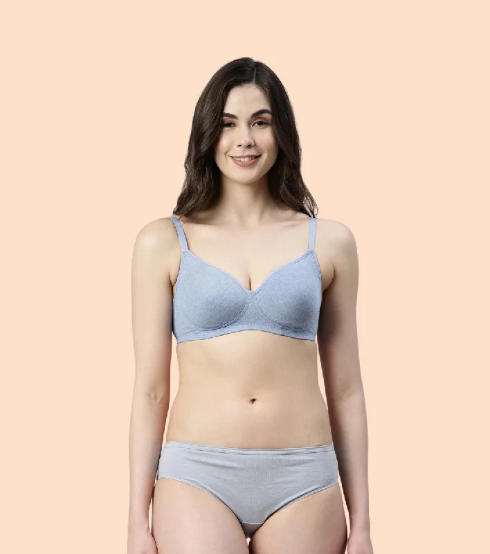 Formal Clothing For Women Enamor Fab-Cool A042 Side Support Shaper  Stretch Cotton Everyday Bra for Women- High Coverage, Non Padded and Wirefree - Chambray Melange