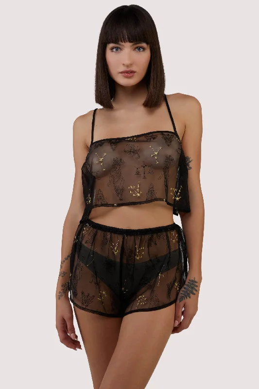 Women's Charming Outfit For Events Faith Astrology Embroidery Sheer Cami Set