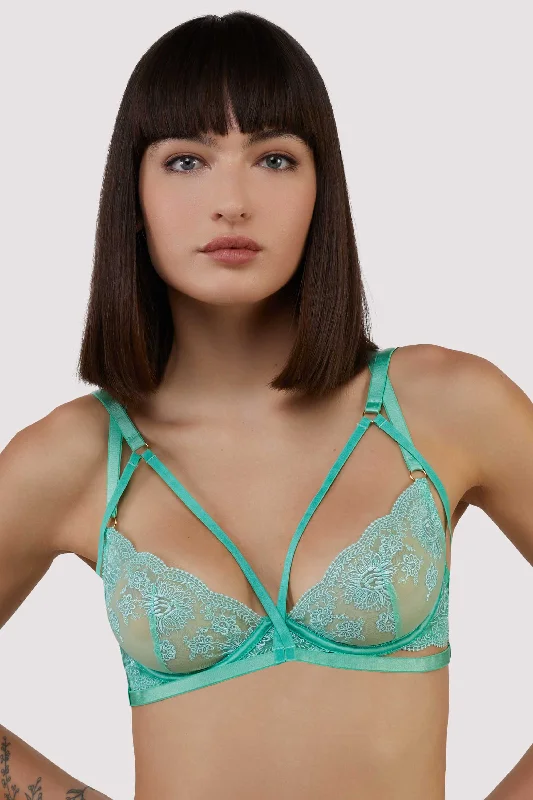 Women's Party Clothes Sarina Green Embroidery Strap Plunge Bra With Detachable Harness