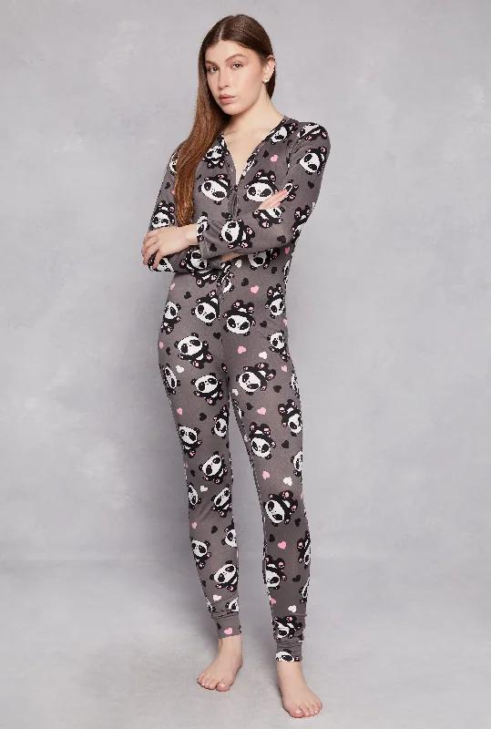 Women's Clothing Sets Panda Graphic V Neck Pajama Onesie