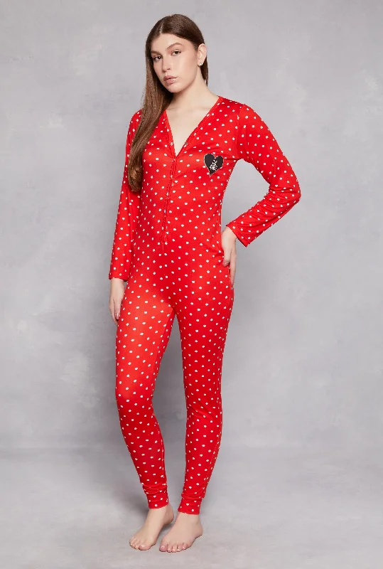 Women's Clothes For The Office Soft Knit Polka Dot Love Yourself Pajama Onesie