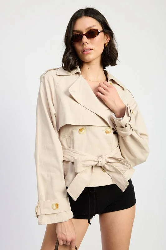 Women's Evening Clothing Hot Girl In The Trenches Cropped Belted Jacket