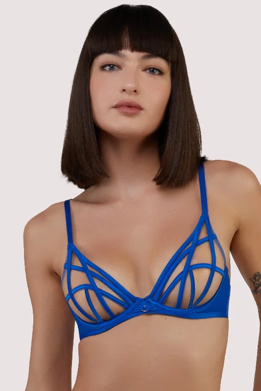 Women's Trendy Clothes Ramona Cobalt Blue Strap Detail Illusion Sheer Plunge Bra