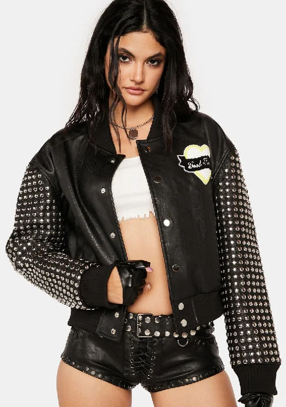 Women's Night-Out Clothes Stud Bomber Jacket