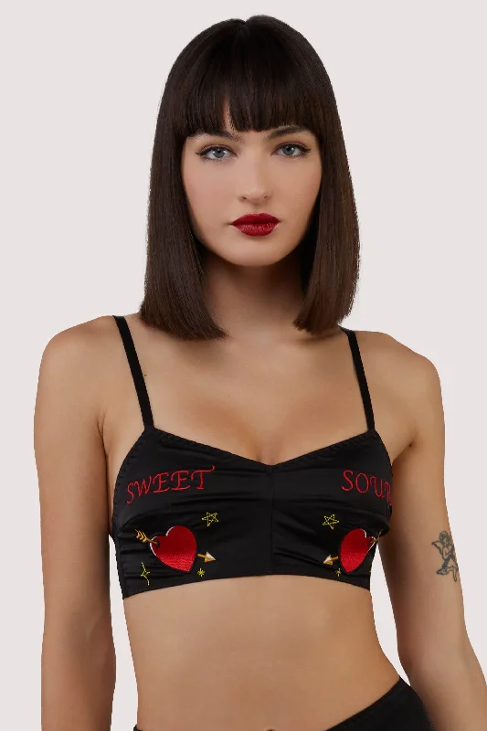 Women's Contemporary Apparel Clara Black Sweet And Sour Retro Embroidery Bralette