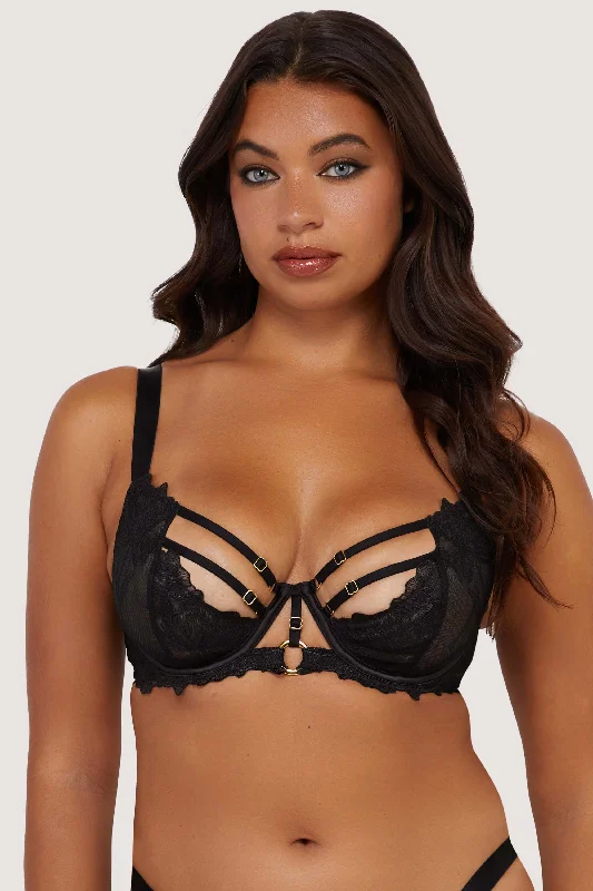 Women's Professional Attire Eleanor Black Strappy Embroidery Balconette Bra