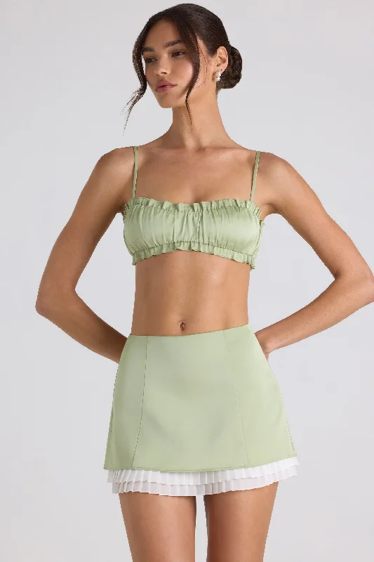 Comfortable Lounge Clothing Layered Mid-Rise Mini Skirt in Spring Green