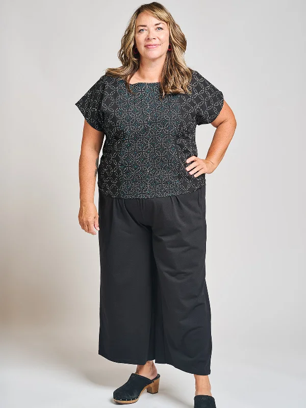 Women's Elegant Outfit Fae Wide Leg Plus Size Pant - Black Jersey