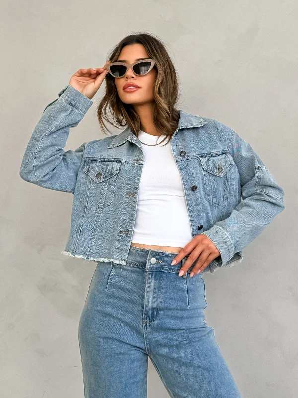 Women's Travel Attire Harley Crop Denim Jacket