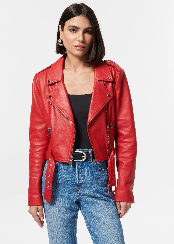 Classic Women's Clothing Styles Kali Genuine Leather Jacket Scarlet