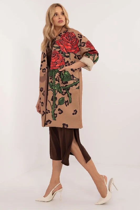 Women's Elegant Evening Attire Italy Moda Wild Rose Safari Longline Coat