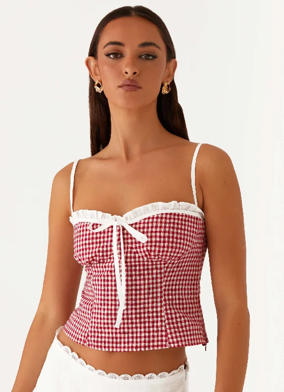 Women's Seasonal Wardrobe Clothing Palmer Ruffle Bustier Top - Red Gingham