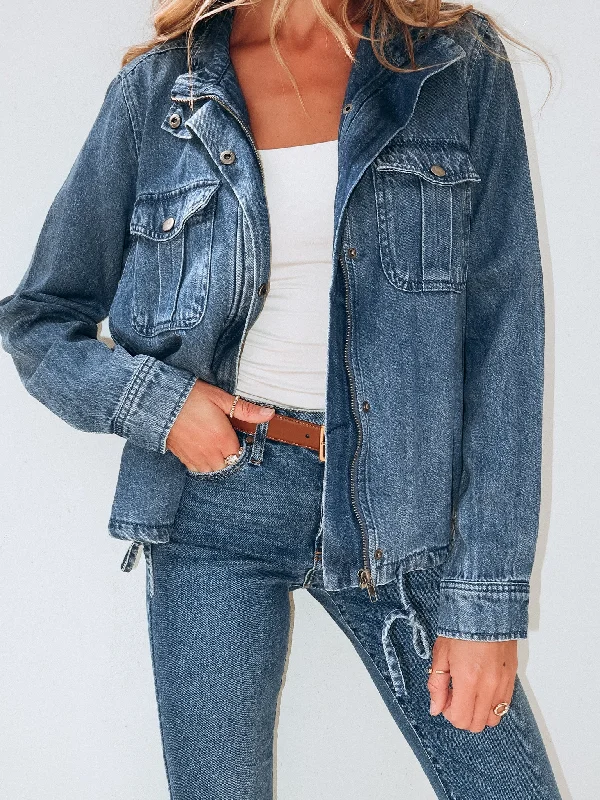 Women's Date Night Outfit Ingrid Denim Zip Up Jacket