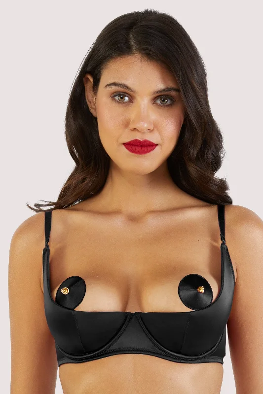 Women's Effortless Casual Outfit Etta Black Satin Quarter Cup Bra