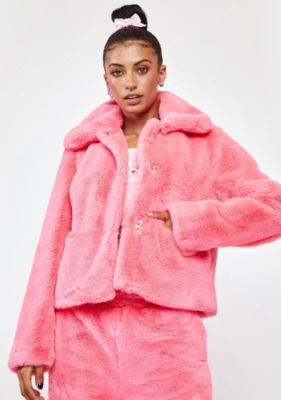 Women's Fashion Clothes Pink Jax Cropped Faux Fur Jacket