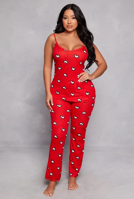 Women's Work Outfit For The Office Heart Print Pajama Cami and Pants Set