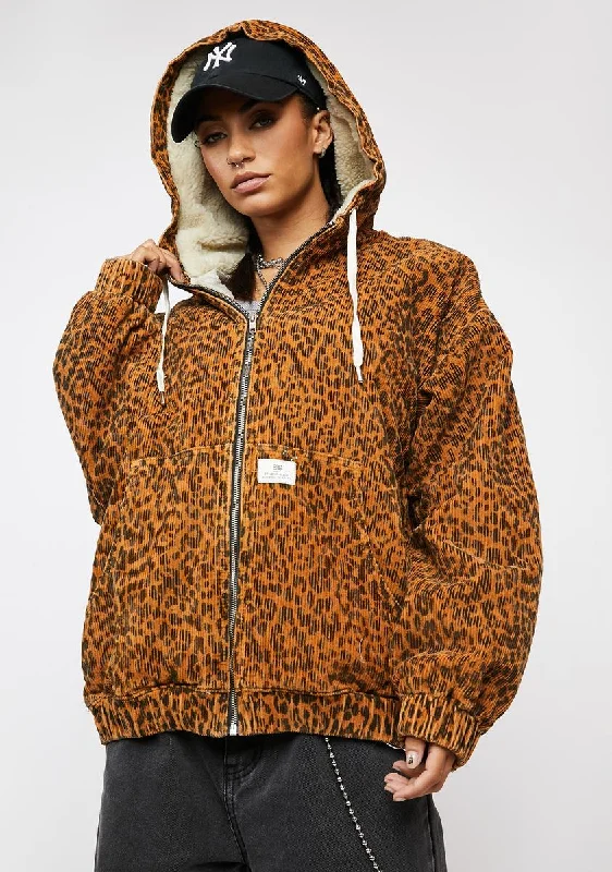 Women's Seasonal Clothes Leopard Print Cord Skater Jacket