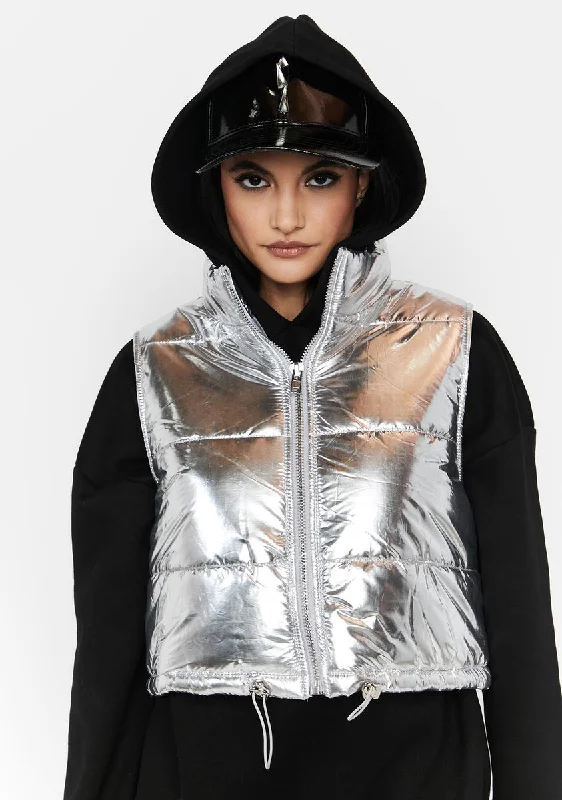 Women's Elegant Evening Attire Silver Absolutely True Puffer Vest