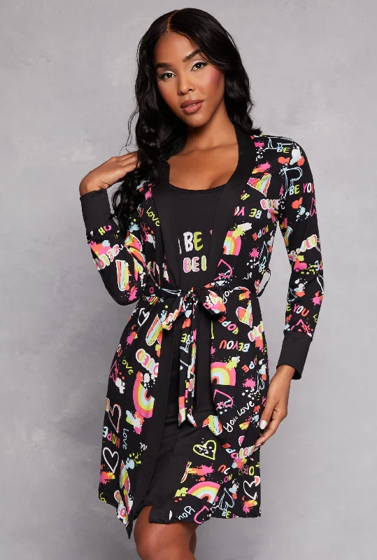 Women's Casual Apparel Be You Beloved Graphic Cami Nightgown with Robe