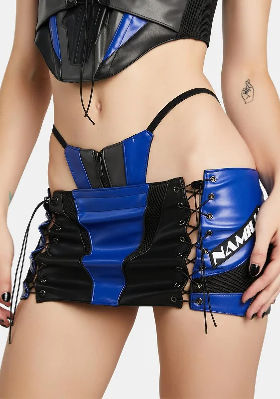 Women's Outerwear Apparel Blue Moto Thong Micro Skirt