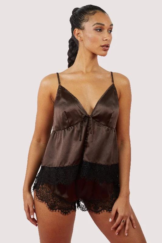 Women's Cozy Clothes Alaia Chocolate Brown Caged Cami Pyjama Top & Shorts