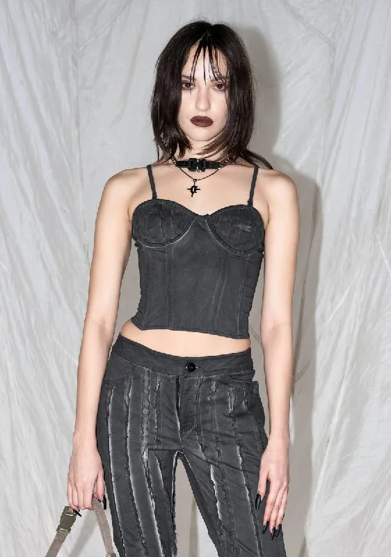 Women's Apparel And Garments Synth Washed Bustier With Raw Edge Detail