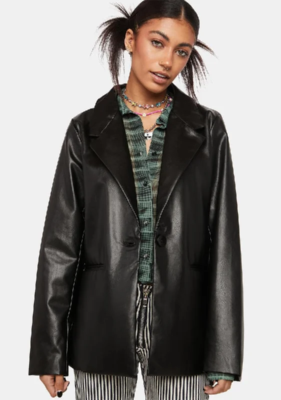 Women's Comfortable Lounge Outfit Vegan Leather Oversized Blazer