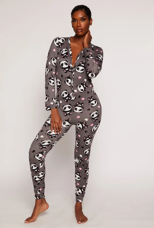 Women's Casual Wear Clothing Panda Graphic V Neck Pajama Onesie