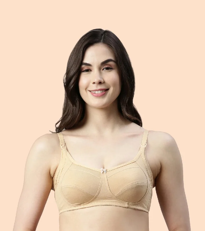 Vintage-Inspired Women's Apparel Enamor Eco-Melange MT02 Sectioned Lift and Support Cotton Nursing Bra for Women- High Coverage, Non Padded and Wirefree - Skin