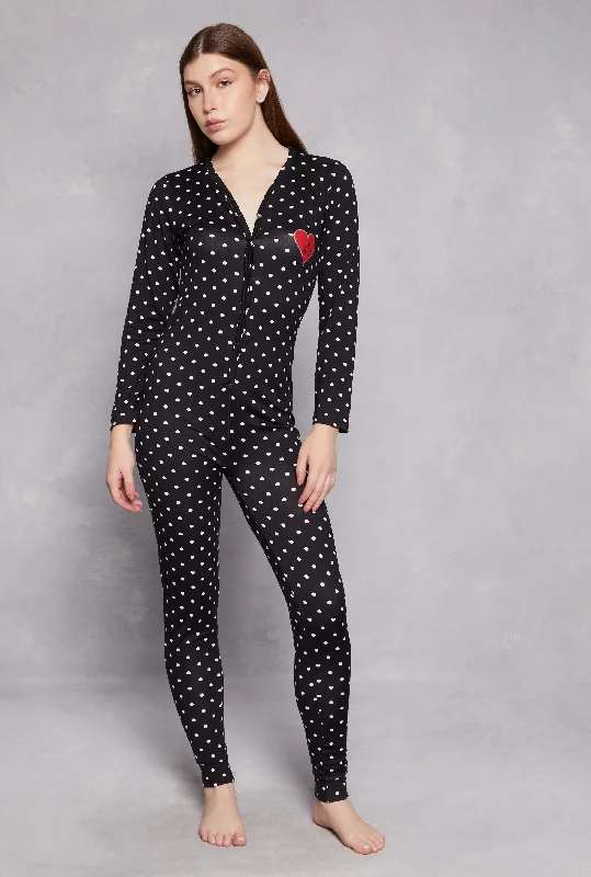 Women's Fashion Clothes Soft Knit Polka Dot Love Yourself Pajama Onesie