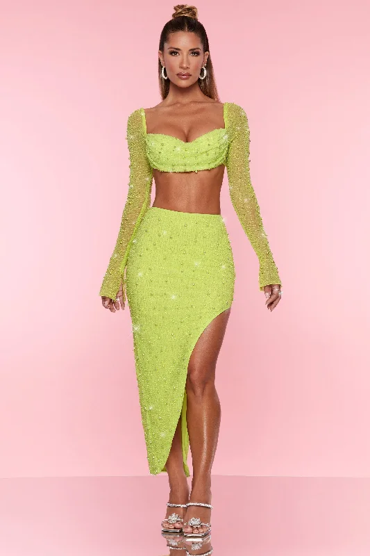 Tailored Clothing For Women Embellished Maxi Skirt in Lime