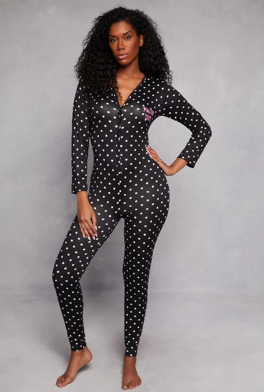 Elegant Women's Attire Pillow Talk Polka Dot Pajama Onesie