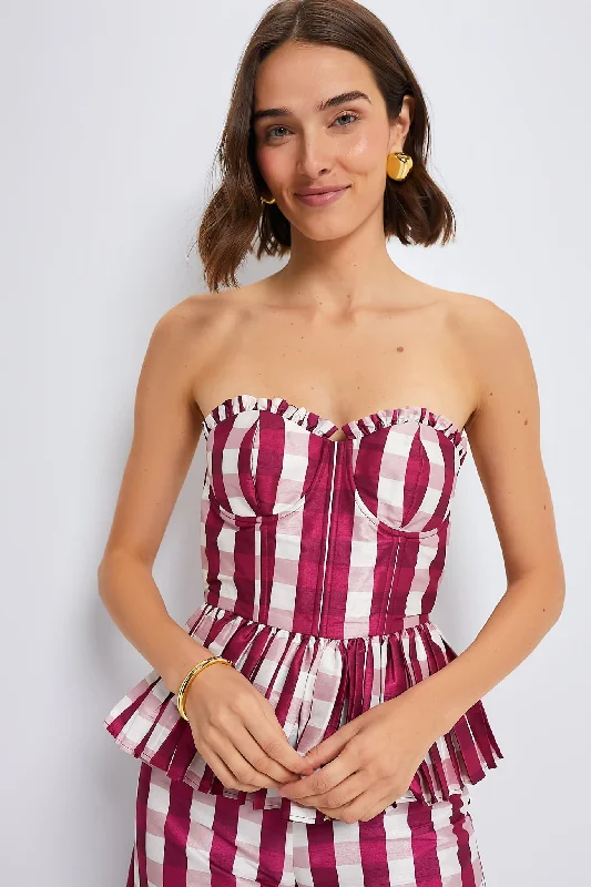 Women's Evening Garments Wine Gingham Charlotte Bustier with Three Way Sleeve