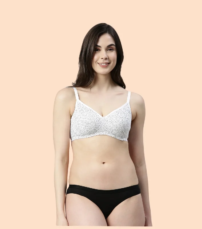 Women's Office Clothing Enamor Fab-Cool A042 Side Support Shaper  Stretch Cotton Everyday Bra for Women- High Coverage, Non Padded and Wirefree - Ditsy Dots Print