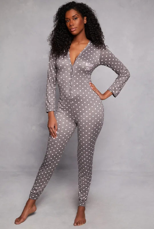 Women's Attire Pillow Talk Polka Dot Pajama Onesie