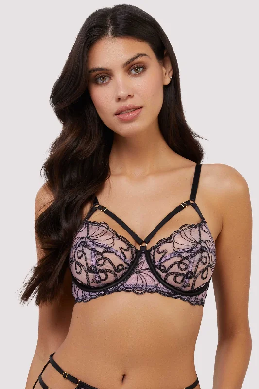 Charming Women's Holiday Apparel Jessie Pink and Black Whip Embroidery Balconette Bra