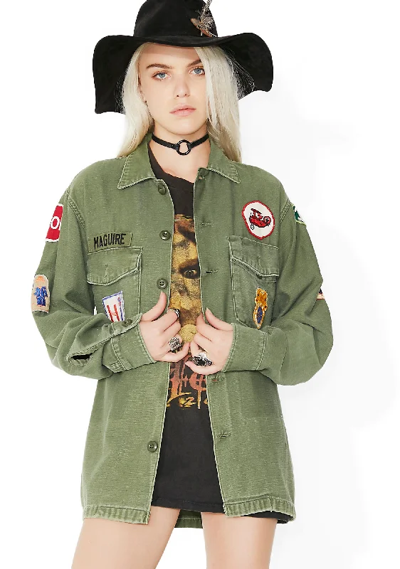 Affordable Women's Clothing Vintage Patchwork Military Jacket