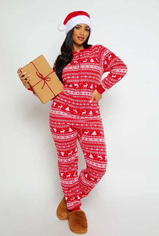 Women's Loungewear Clothes Womens Matching Santa Fair Isle Onesie Family Pajamas